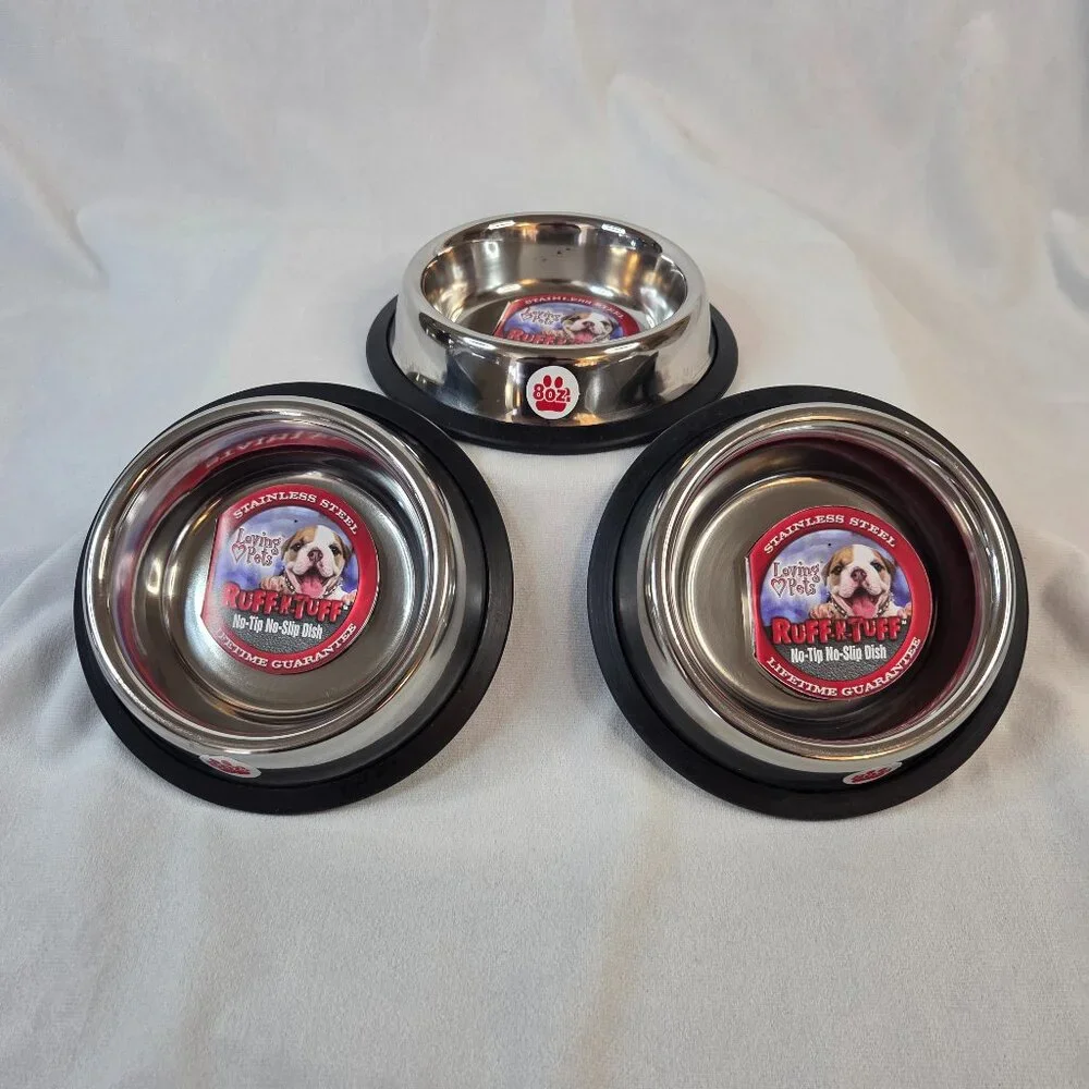8-oz Non-Skid Stainless Pet Bowls - Set of 3